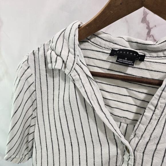 Anthropologie Shirt Womens Small White Black Boxy Button Crop Knot Tie Sanctuary - Picture 2 of 11